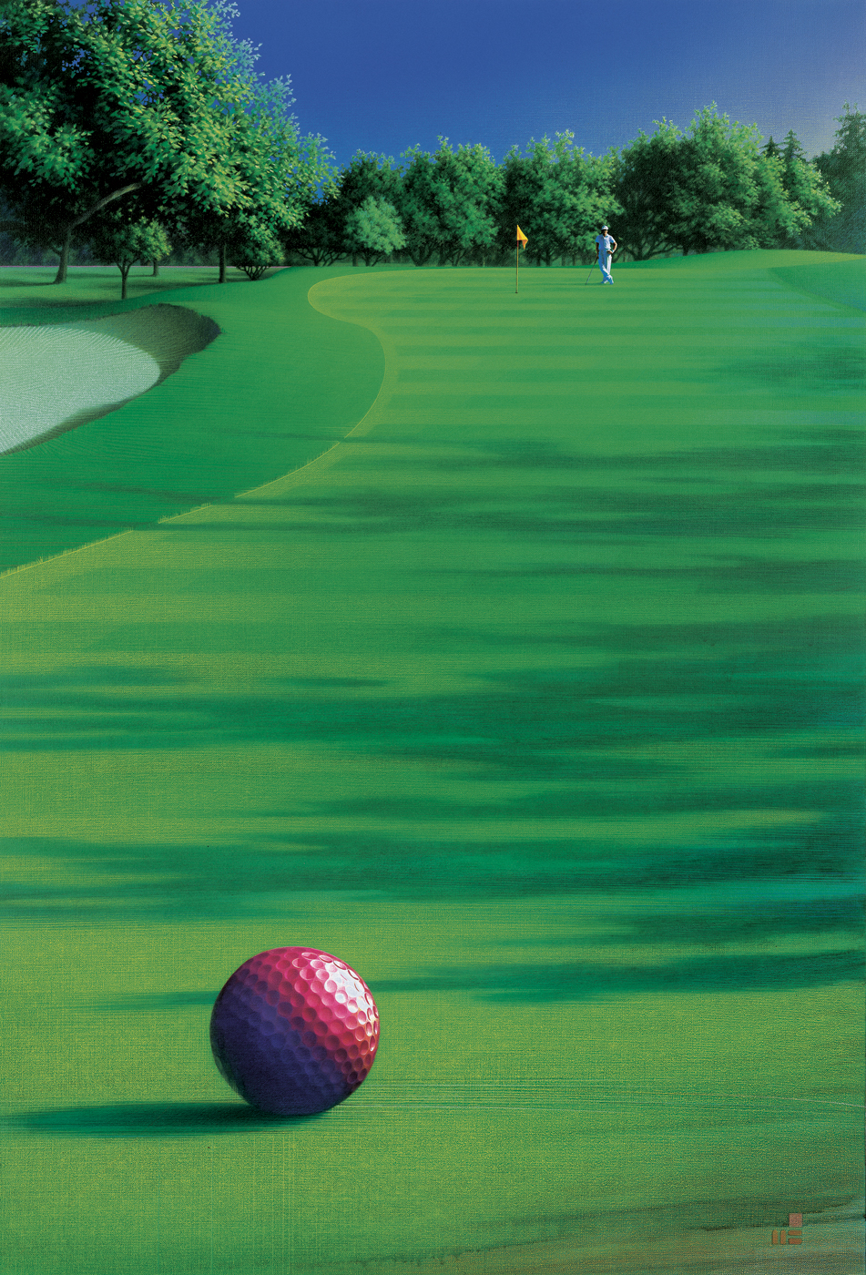 A LONG WAY TO SOME HOLE Golf sports painting by Mark Smollin