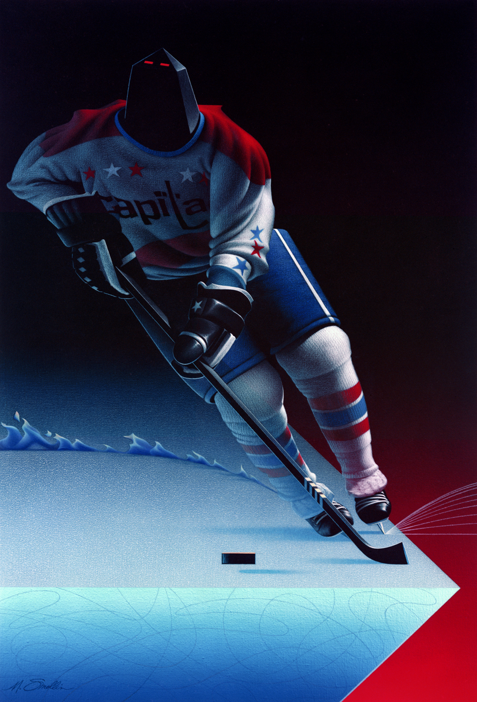 HOCKEY ON THE EDGE Hockey sports painting by Mark Smollin