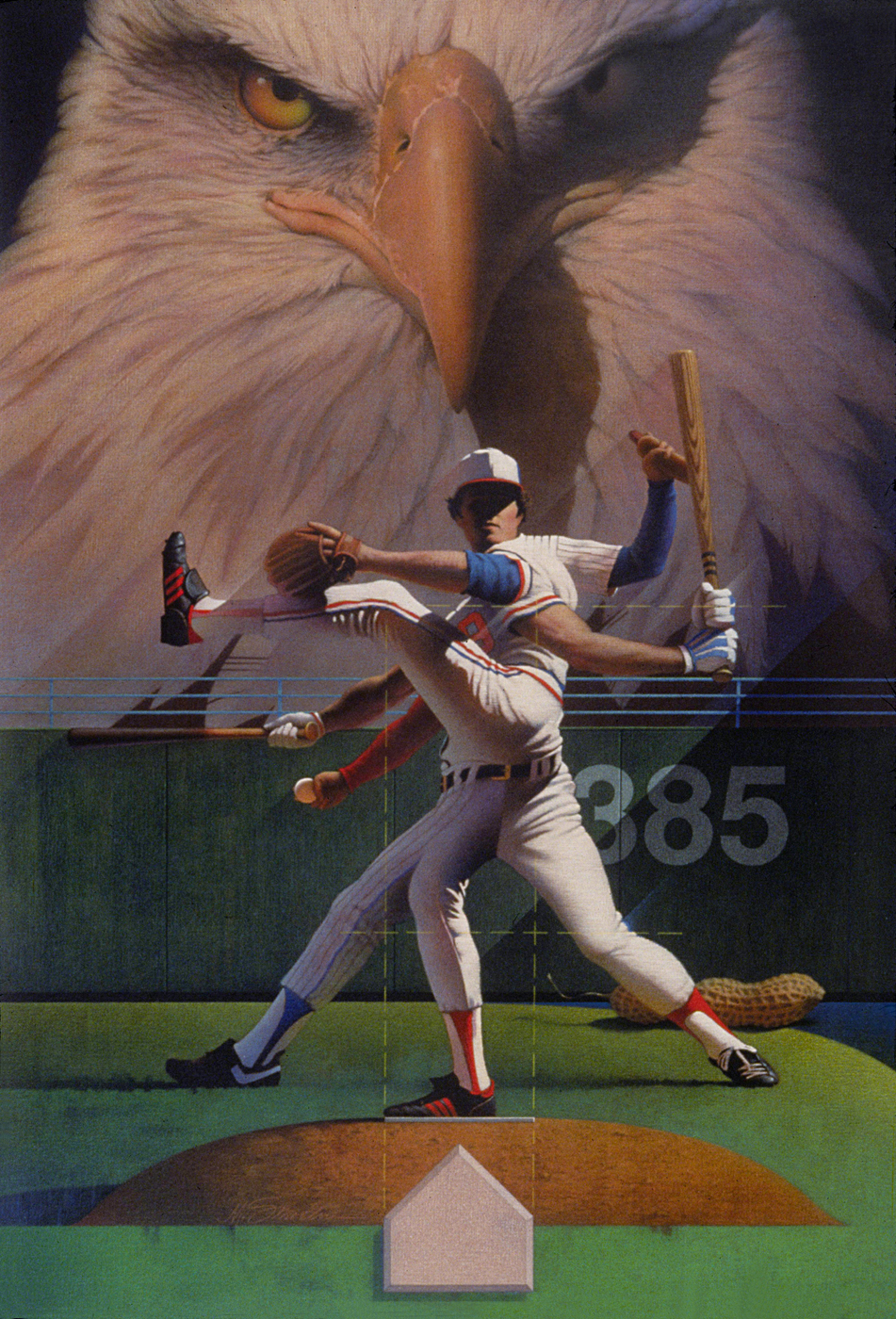 NINE Baseball sports painting by Mark Smollin
